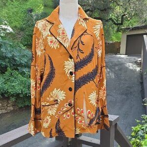 NEW RHODE MIKI FLORAL PRINT PAJAMA TOP IN BRUNETTE KIKU GRANDE SIZE S